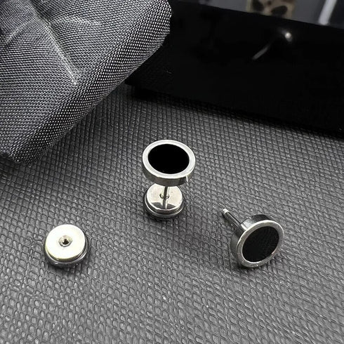 2 Pairs Of 316L Surgical Steel Punk Black & Silver Men Women Barbell Earrings